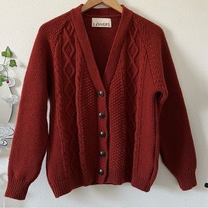 lenvers annie wool cardigan in rust red size small